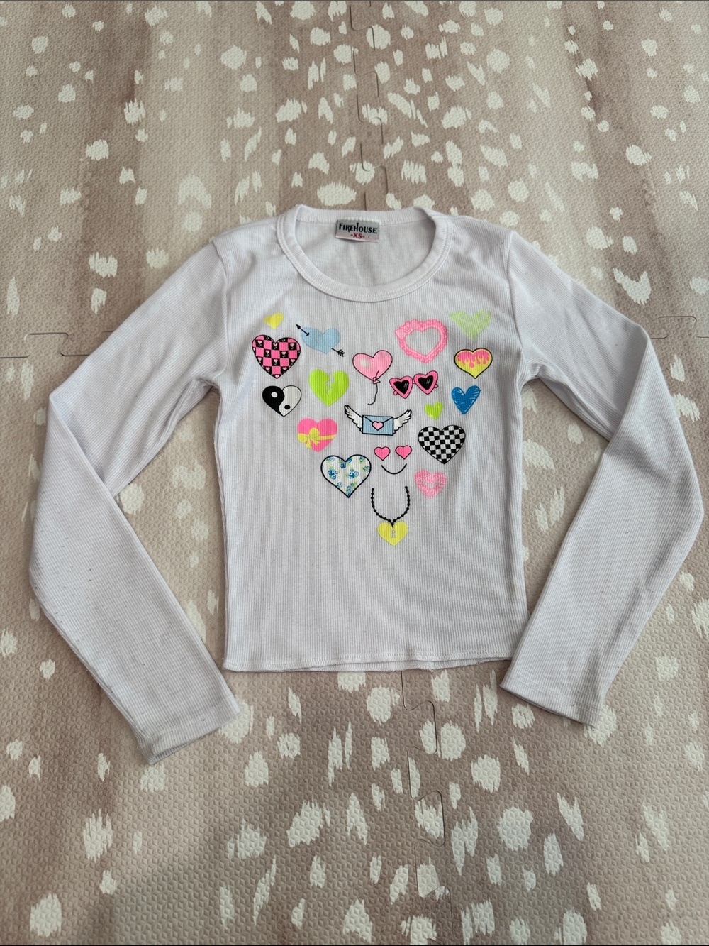 Firehouse XS Heart Graphic Ribbed Long Sleeve Tee Made in NYC Girls 5